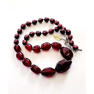 Vintage Coldwater Creek Ruby Red Faceted Glass Pearls Graduating Bead Necklace